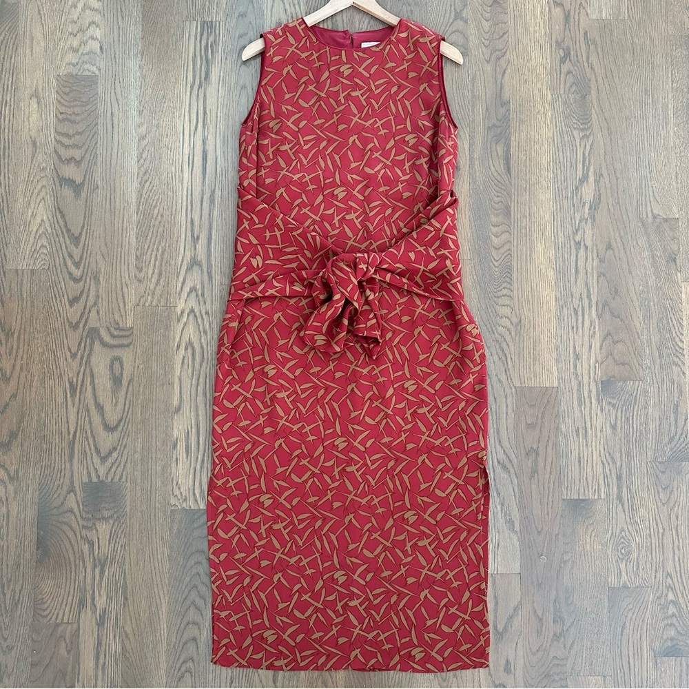Doncaster Vintage 100% Silk Sleeveless Tie Waist Dress in Red and Khaki Size 8